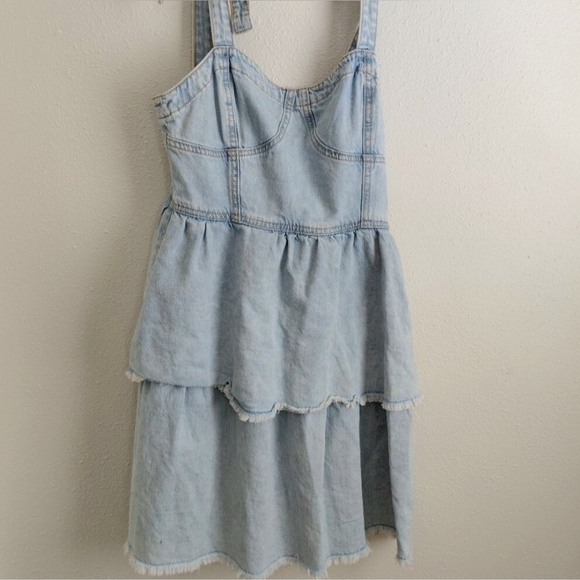 American Eagle Outfitters Dresses & Skirts - American Eagle Tiered Skirt Denim Dress Corset Y2K Western 80s Prairie Small